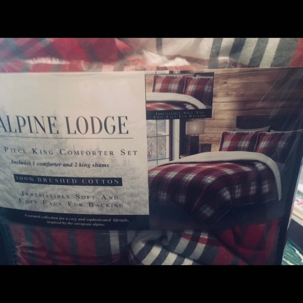 NEW ALPINE LODGE PLAID KING COMFORTER  FAUX FUR